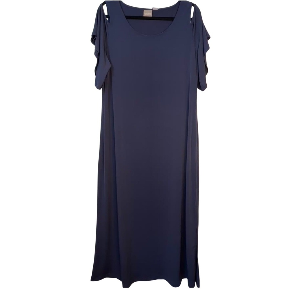 Chicos Blue Cold Shoulder Maxi Dress Size 2 (L) Elegant Casual